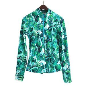 Tommy Bahama Golf Womens Medium Full-Zip Jacket Tropical Leaf Green Blue Outdoor